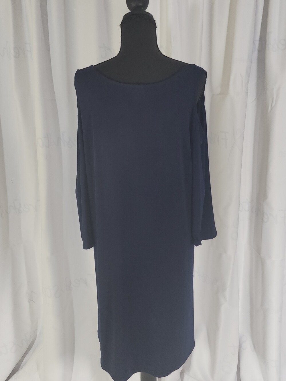 Navy Cold-Shoulder Long Sleeve Shift Dress - Women